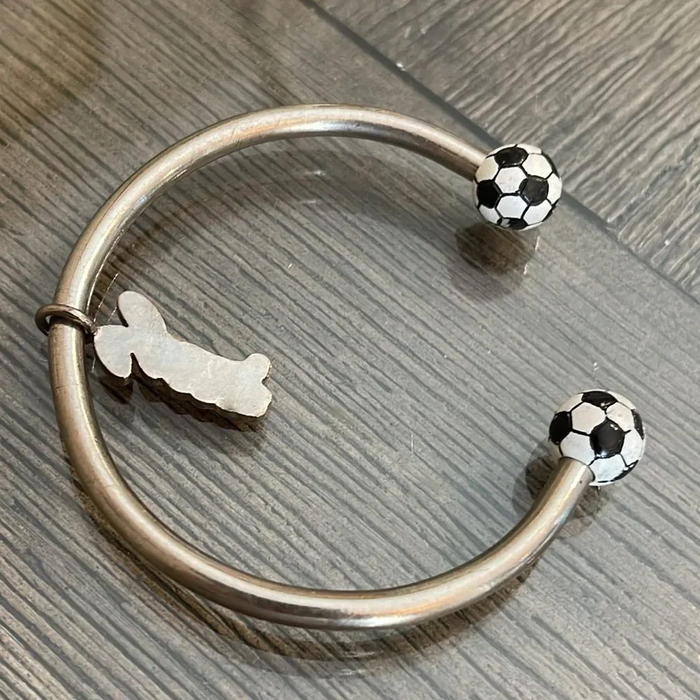 Soccer Charm Bracelet Soccer Ball Ends  Circular Barbell Cuff Bracelet